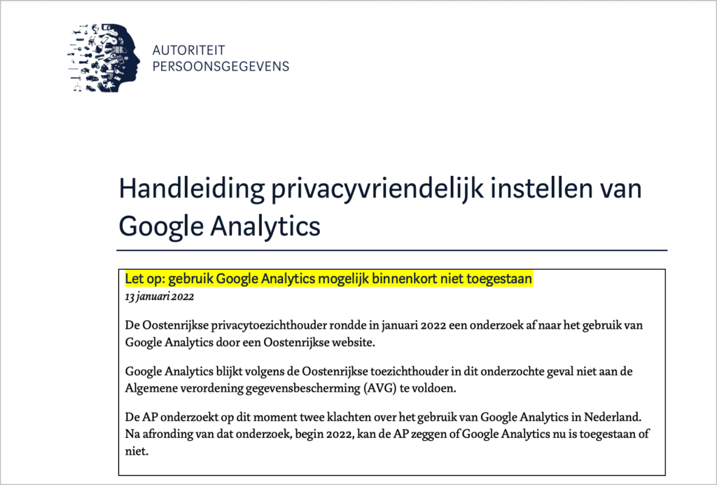 Addendum in Handleiding Privacyvriendelijk Instellen Google Analytics