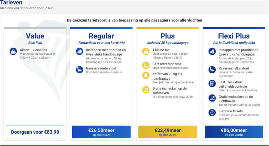 Gebruik van upsellling op de website van Ryanair